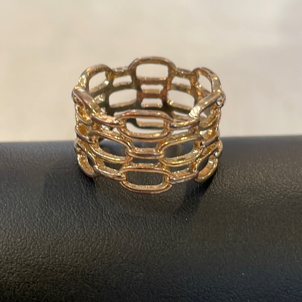 💐5/25 silver wide open honeycomb chain thick statement band ring